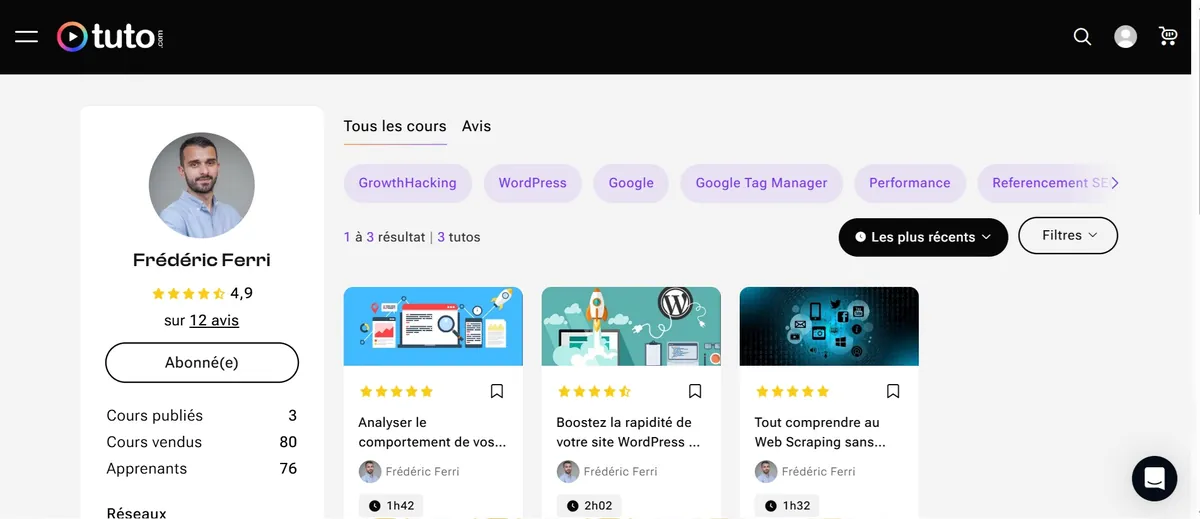 Profil formateur Frédéric Ferri sur tuto.com : 3 cours vidéo publiés